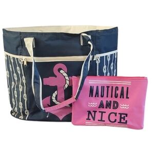 Jumbo Insulated Anchor Design Tote Bag with Wet Pouch